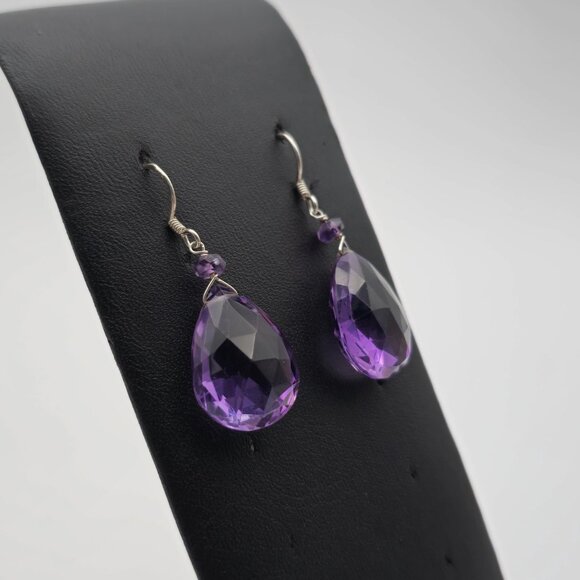 Sterling Silver Large Faceted Amethyst Gem Earrings A1997 - Picture 3 of 7